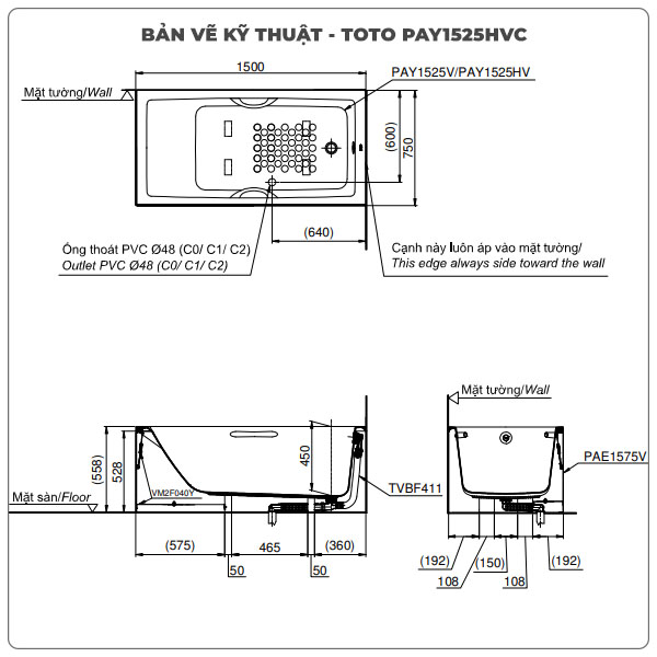 Bồn tắm chân yếm TOTO PAY1525HVC