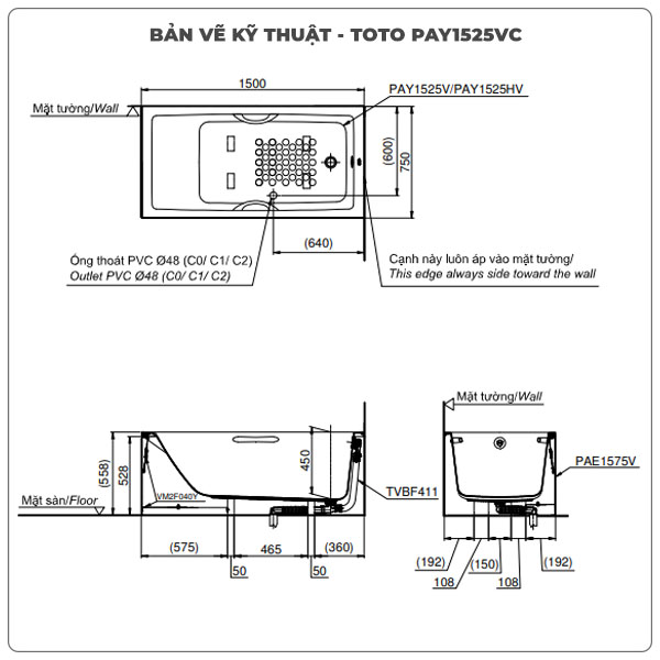 Bồn tắm chân yếm TOTO PAY1525VC
