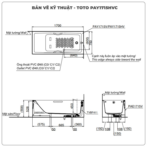 Bồn tắm chân yếm TOTO PAY1715HVC