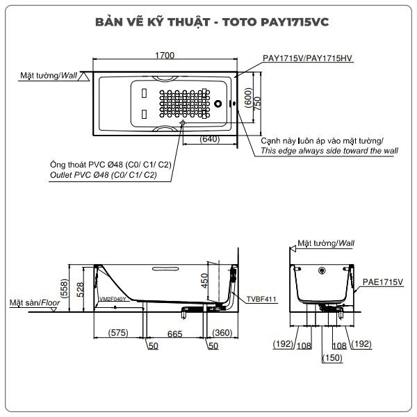 Bồn tắm chân yếm TOTO PAY1715VC