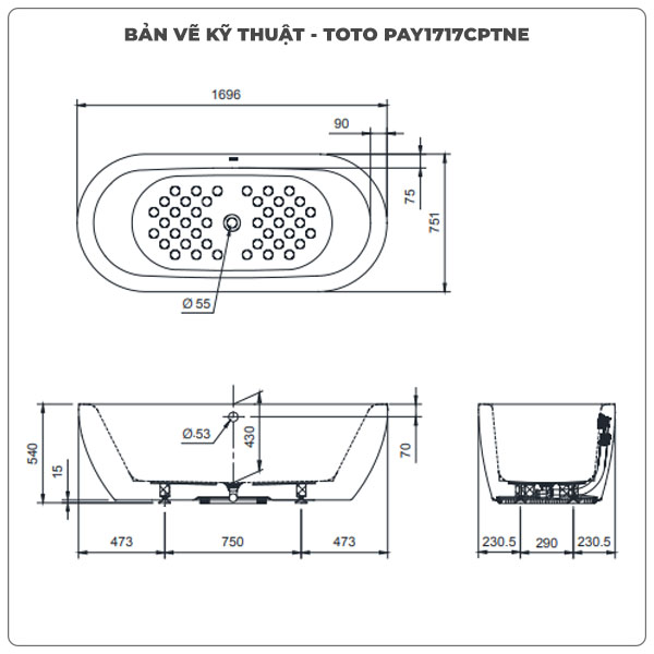 Bồn tắm đặt sàn TOTO PAY1717CPTNE