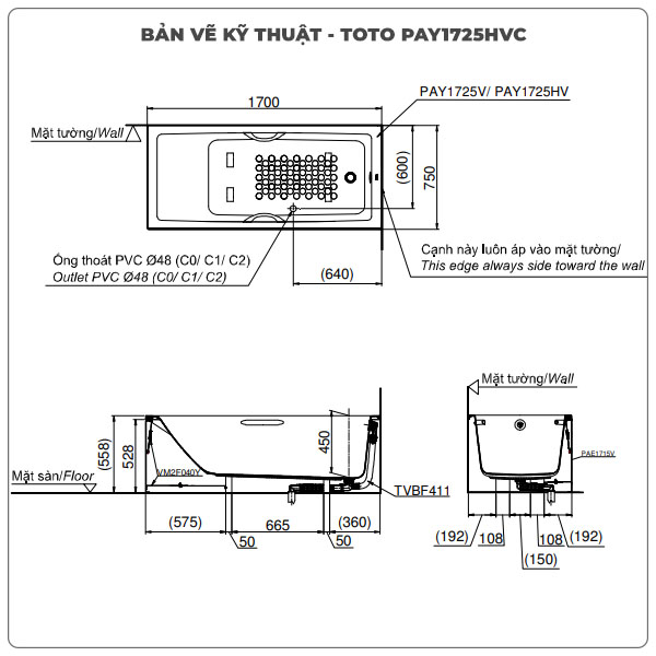 Bồn tắm chân yếm TOTO PAY1725HVC