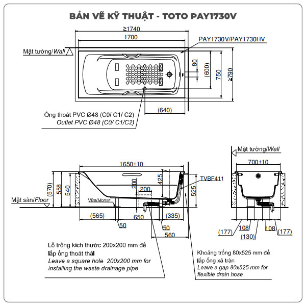Bồn tắm xây TOTO PAY1730V