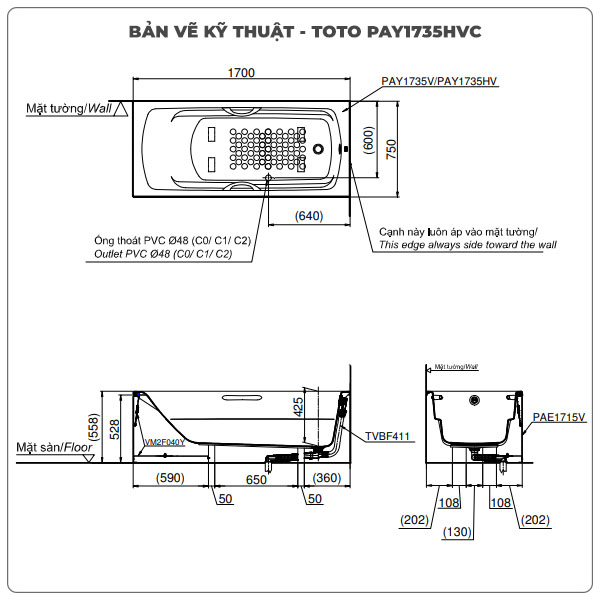 Bồn tắm chân yếm TOTO PAY1735HVC