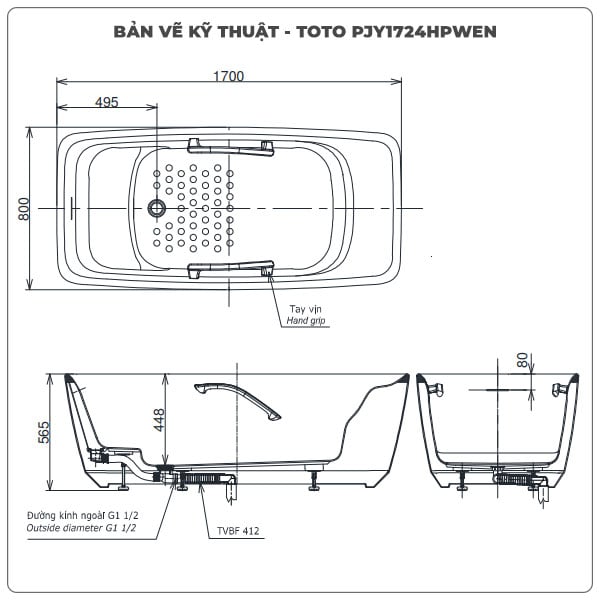 Bồn tắm đặt sàn TOTO PJY1724HPWEN