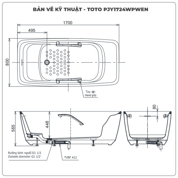 Bồn tắm đặt sàn TOTO PJY1724WPWEN