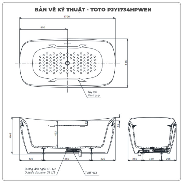 Bồn tắm đặt sàn TOTO PJY1734HPWEN
