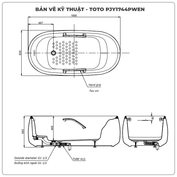 Bồn tắm đặt sàn TOTO PJY1744PWEN