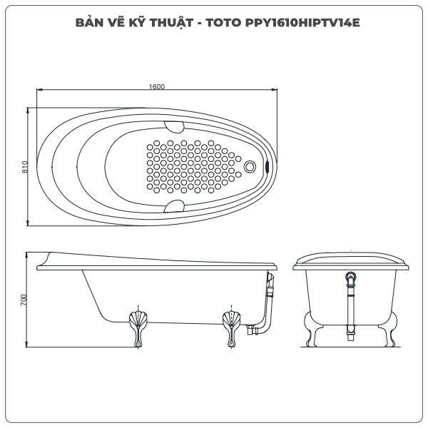 Bồn tắm đặt sàn TOTO PPY1610HIPTV14E