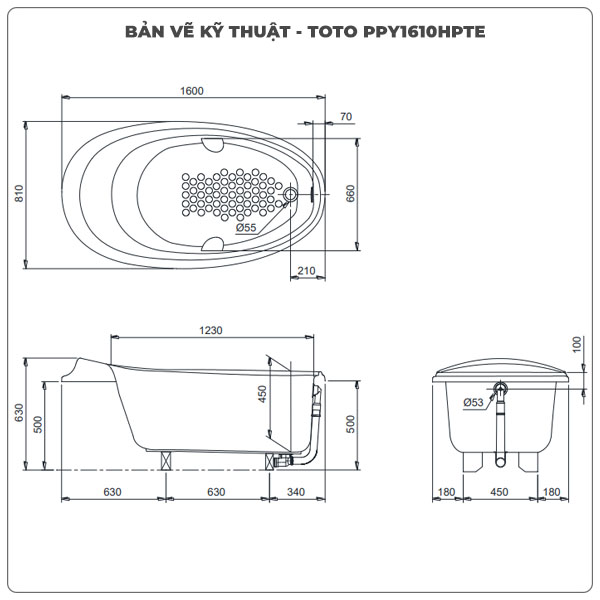 Bồn tắm xây TOTO PPY1610HPTE