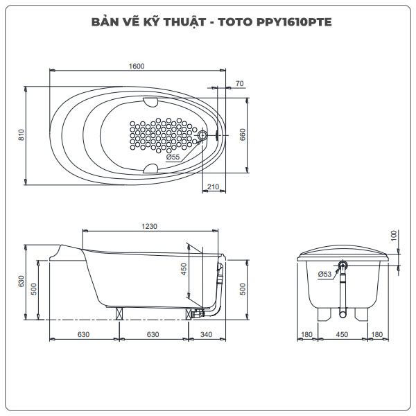 Bồn tắm xây TOTO PPY1610PTE