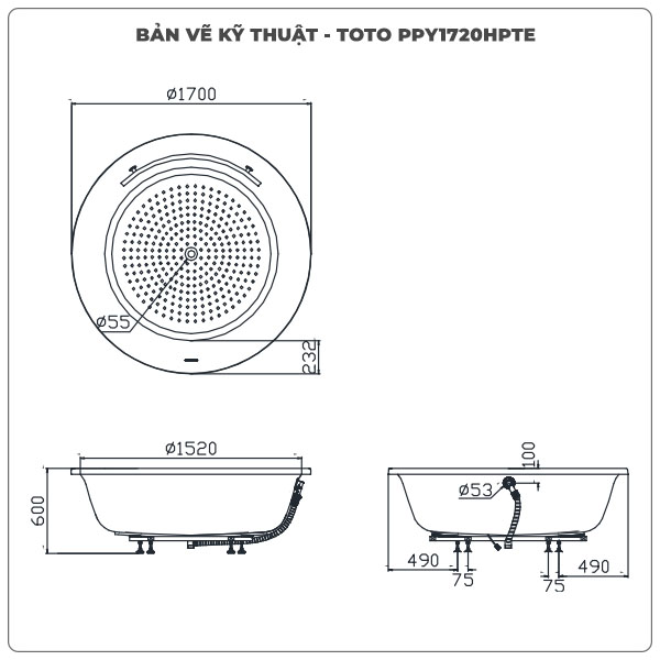 Bồn tắm xây TOTO PPY1720HPTE