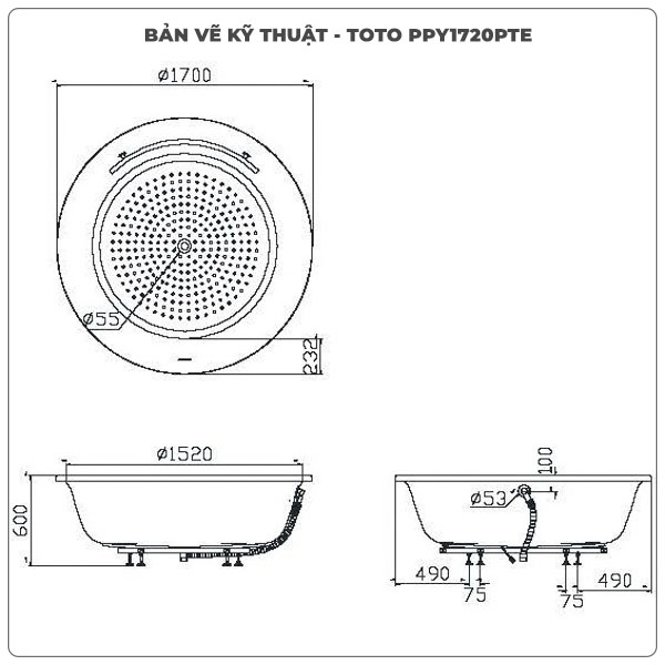 Bồn tắm xây TOTO PPY1720PTE