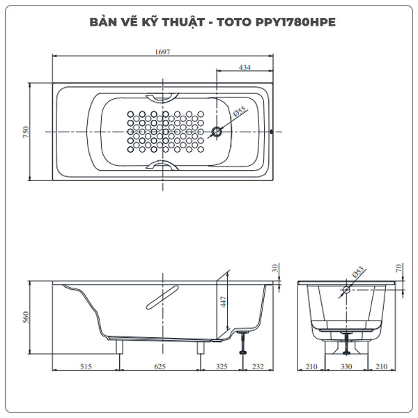 Bồn tắm xây TOTO PPY1780HPE