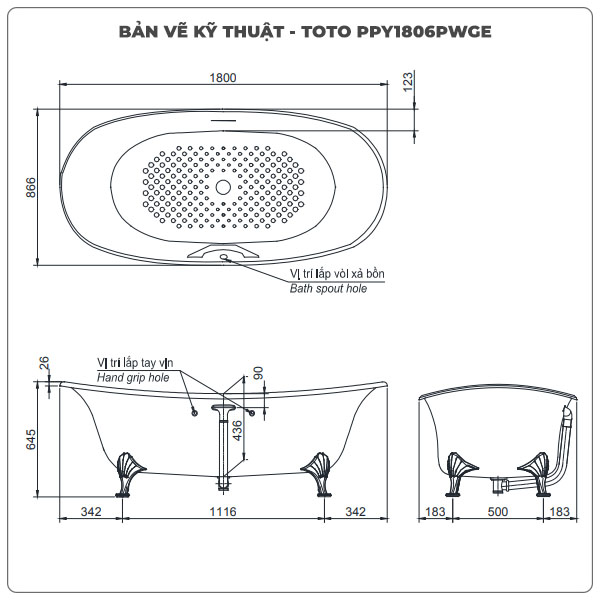 Bồn tắm đặt sàn TOTO PPY1806PWGE#P ngọc trai