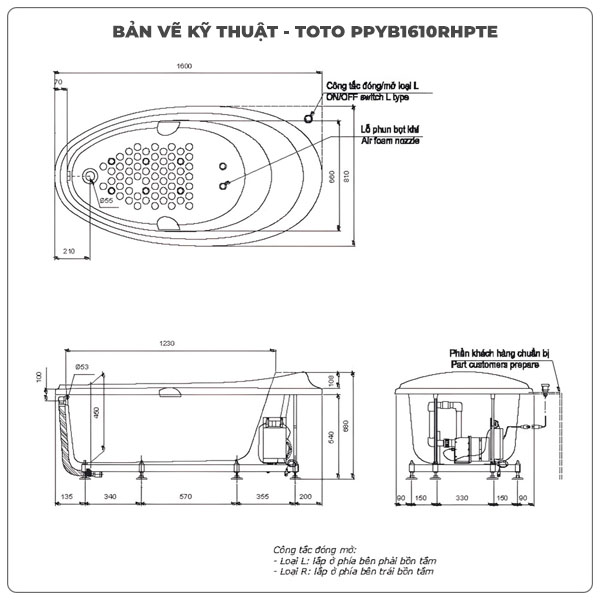 Bồn tắm massage TOTO PPYB1610RHPTE