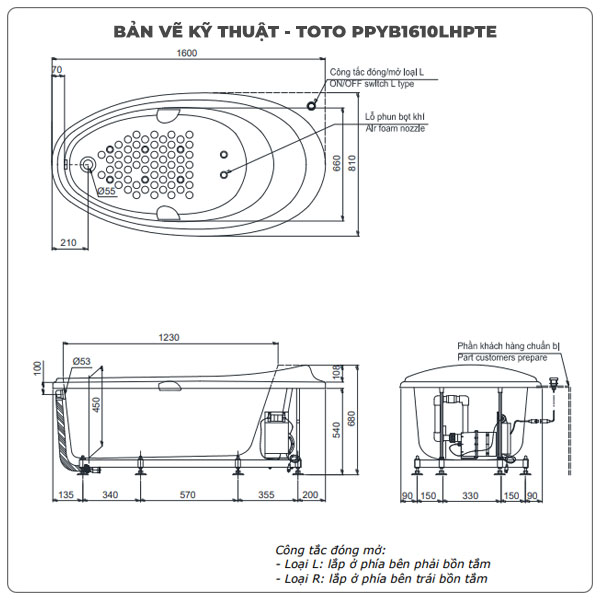 Bồn tắm massage TOTO PPYB1610LHPTE