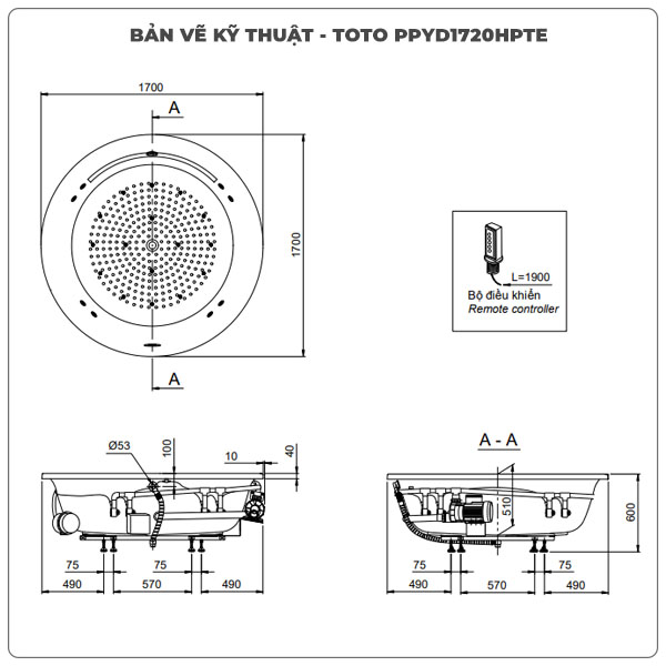 Bồn tắm massage TOTO PPYD1720HPTE