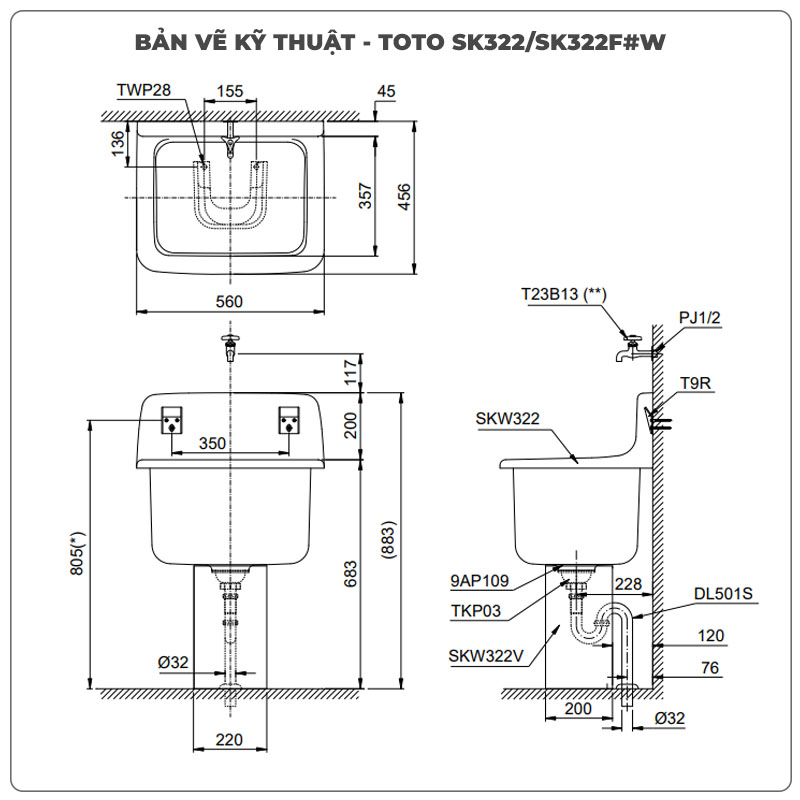Lavabo treo tường TOTO SK322/SK322F