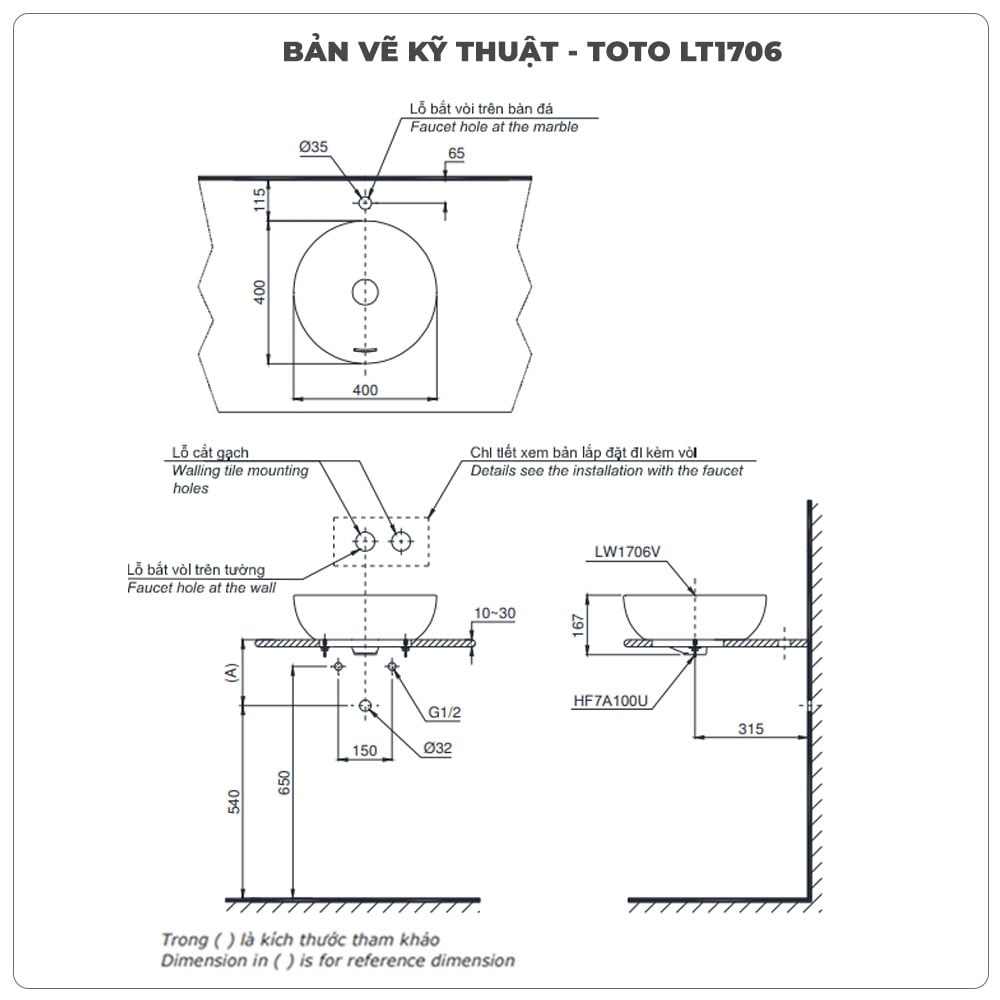 Chậu rửa mặt lavabo đặt bàn TOTO LT1706