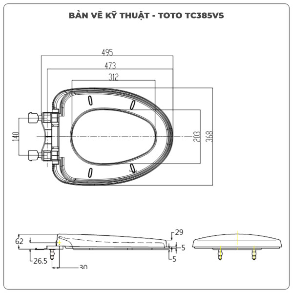 Nắp bồn cầu đóng êm TOTO TC385VS
