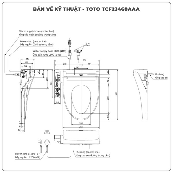 Nắp rửa điện tử Washlet TOTO TCF23460AAA (W17)