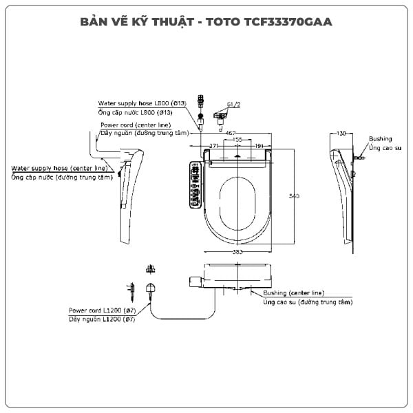 Nắp rửa điện tử Washlet TOTO TCF33370GAA