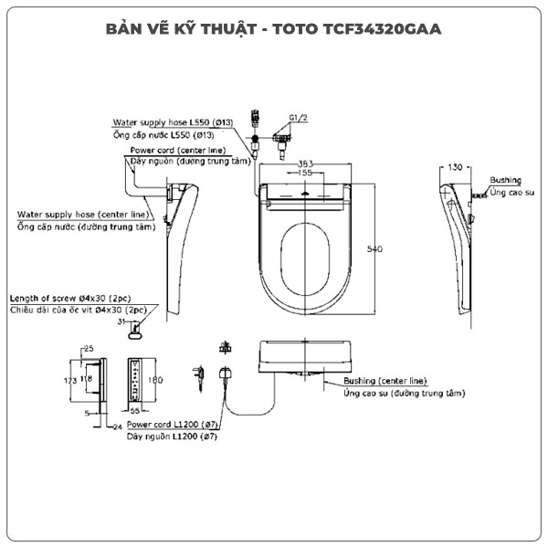 Nắp rửa điện tử WASHLET TOTO TCF34320GAA
