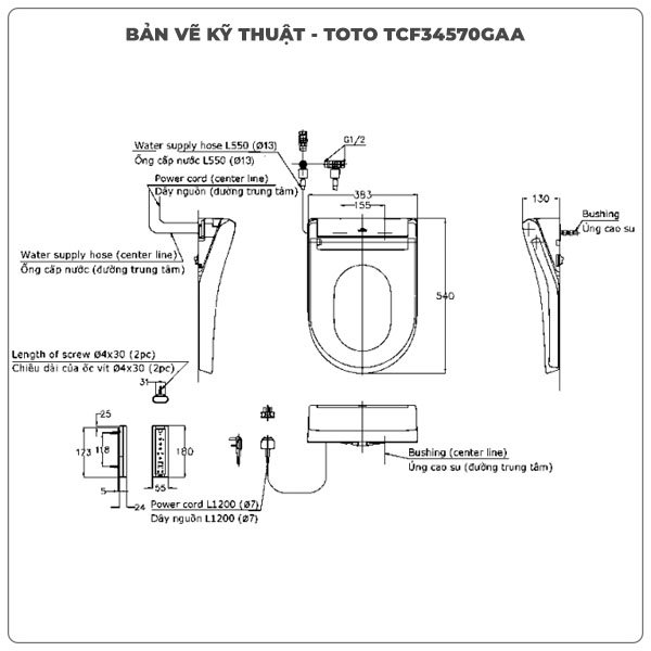 Nắp rửa điện tử WASHLET TOTO TCF34570GAA