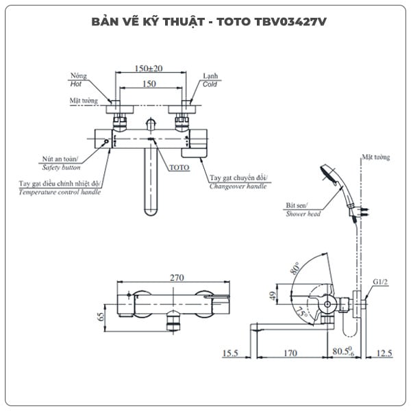 Sen tắm nhiệt độ TOTO TBV03427V/TBW02006A