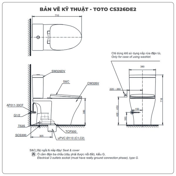 Bồn cầu nắp rửa cơ TOTO CS326DE2