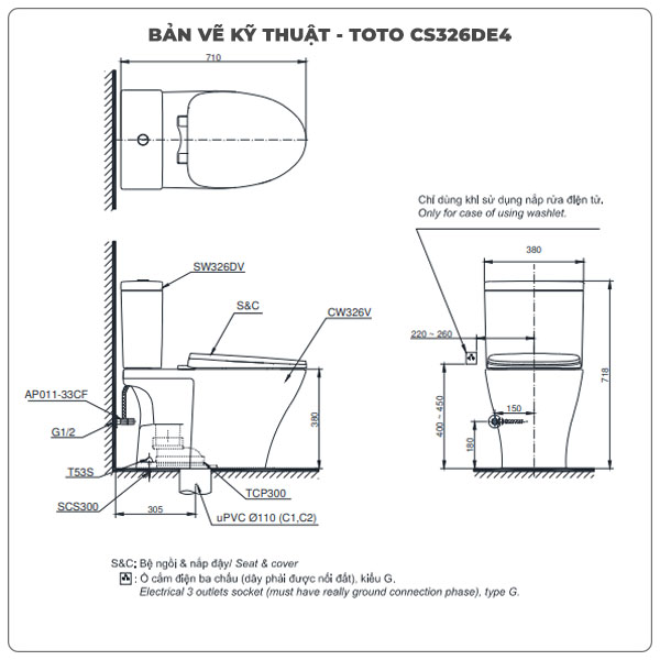 Bồn cầu nắp rửa cơ TOTO CS326DE4