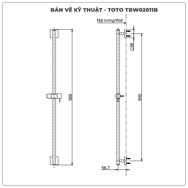 Thanh trượt sen tắm TOTO TBW02011B