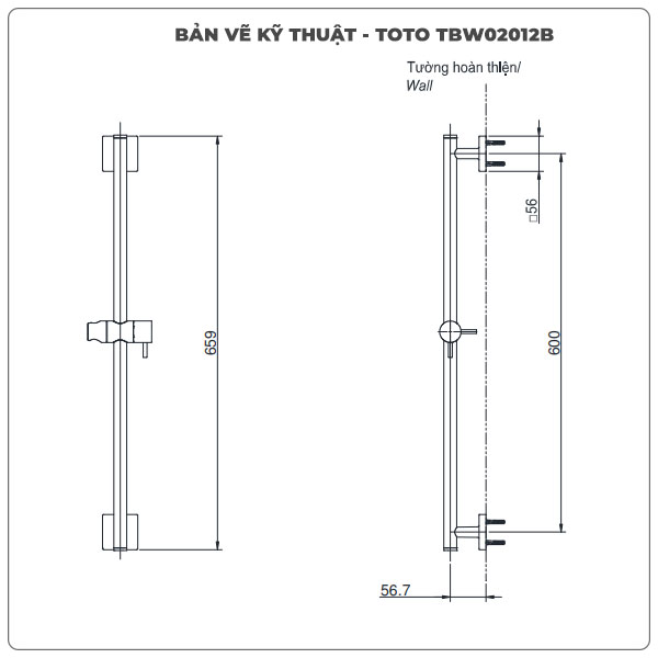 Thanh trượt sen tắm TOTO TBW02012B