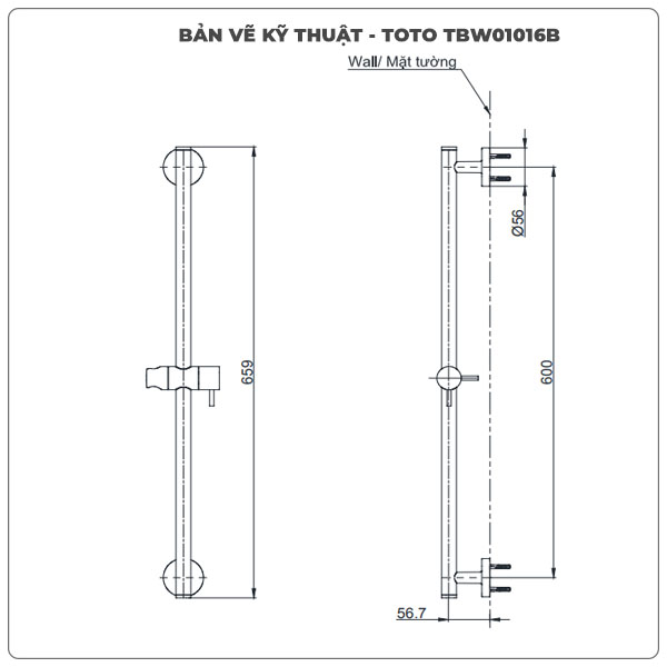 Thanh trượt sen tắm TOTO TBW01016B