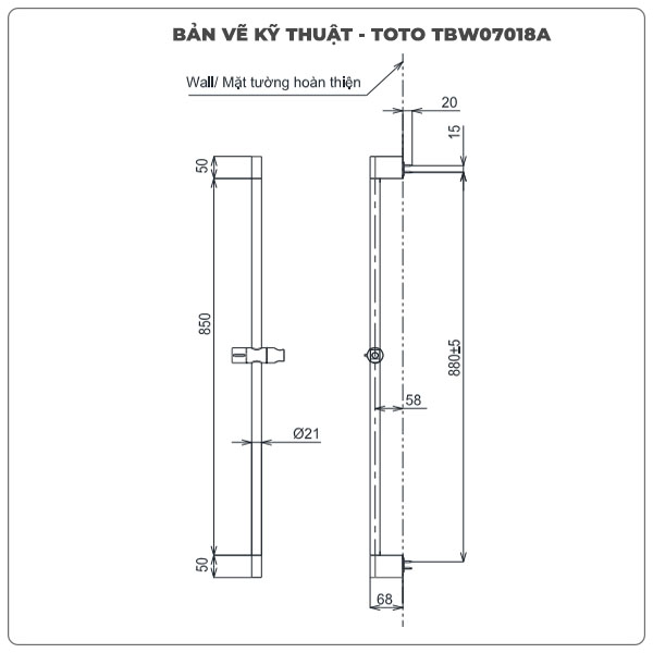 Thanh trượt sen tắm TOTO TBW07018A