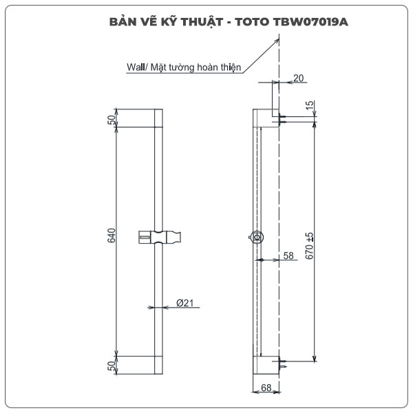 Thanh trượt sen tắm TOTO TBW07019A