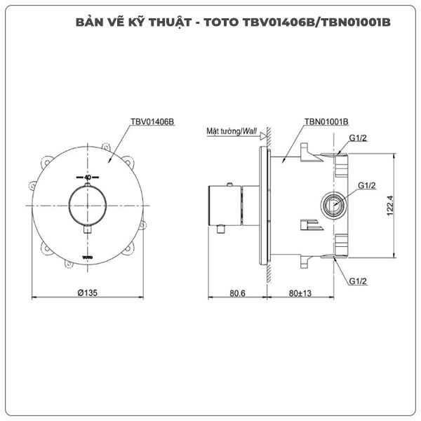 Van điều chỉnh nhiệt độ TOTO TBV01406B/TBN01001B
