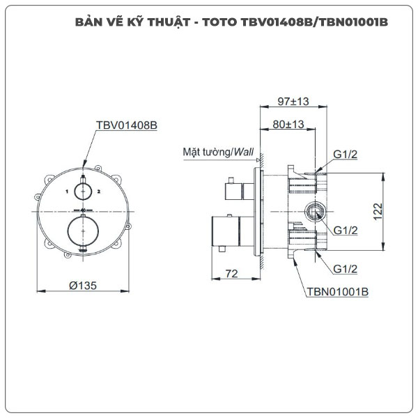 Van điều chỉnh nhiệt độ TOTO TBV01408B/TBN01001B