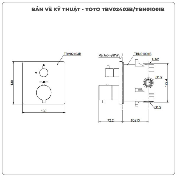 Van điều chỉnh nhiệt độ TOTO TBV02403B/TBN01001B