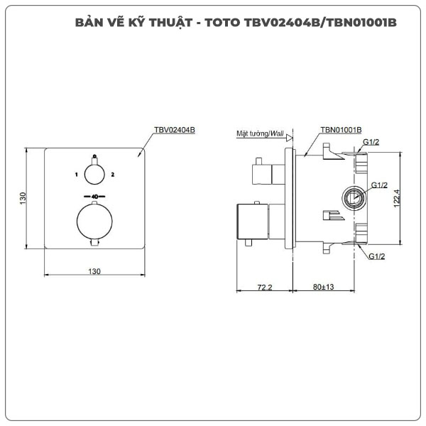 Van điều chỉnh nhiệt độ TOTO TBV02404B/TBN01001B