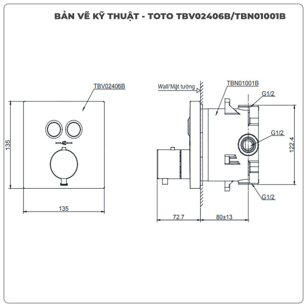 Van điều chỉnh nhiệt độ TOTO TBV02406B/TBN01001B nút nhấn