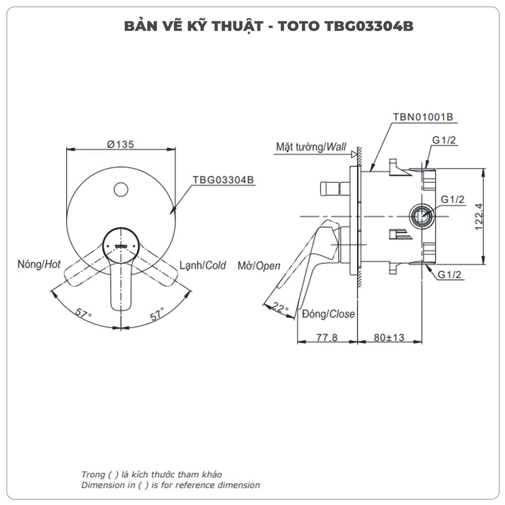 Van điều chỉnh nóng lạnh TOTO TBG03304B/TBN01001B