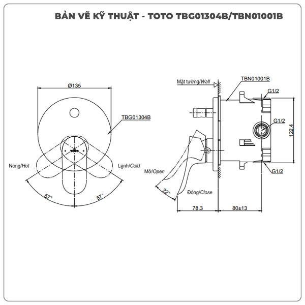 Van điều chỉnh nóng lạnh TOTO TBG01304B/TBN01001B