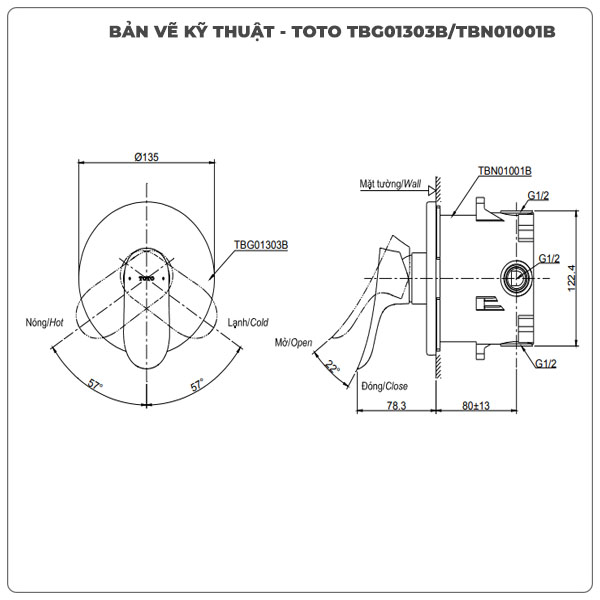 Van điều chỉnh nóng lạnh TOTO TBG01303B/TBN01001B