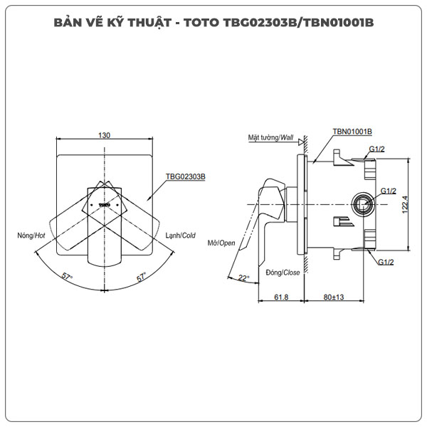 Van điều chỉnh nóng lạnh TOTO TBG02303B/TBN01001B