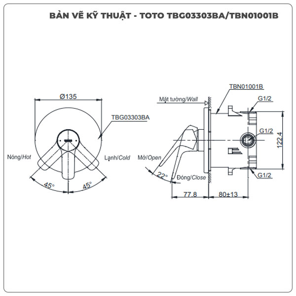 Van sen tắm âm tường TOTO TBG03303B/TBN01001B