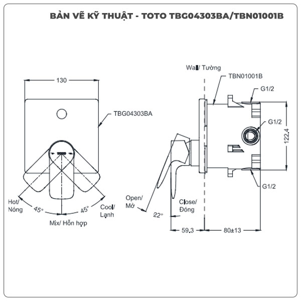 Van điều chỉnh nóng lạnh TOTO TBG04303BA/TBN01001B (TBG04303B)