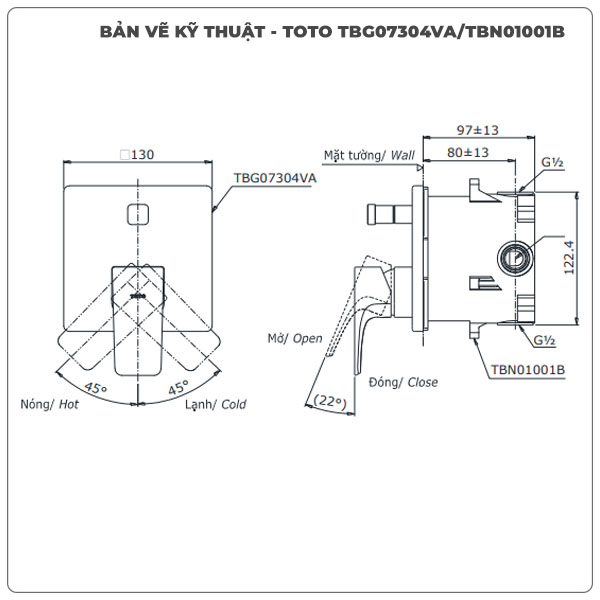 Van điều chỉnh nóng lạnh TOTO TBG07304VA/TBN01001B (TBG07304V)