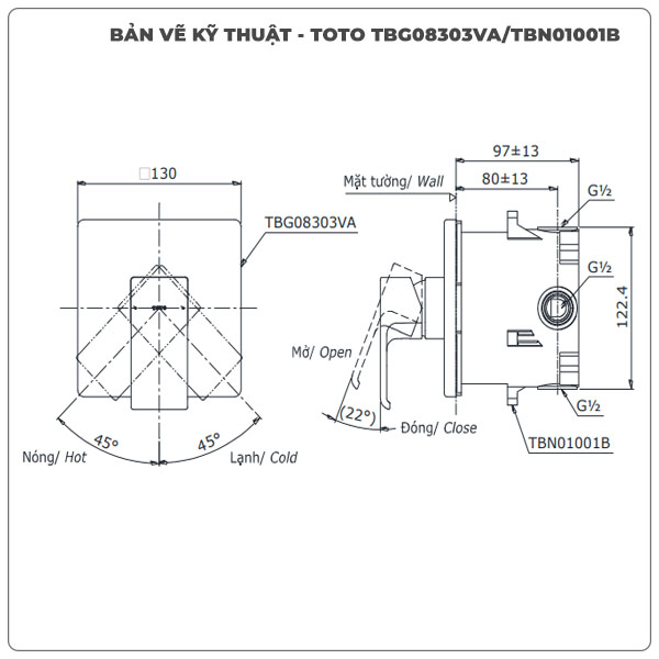 Van sen tắm âm tường TOTO TBG08303VA/TBN01001B